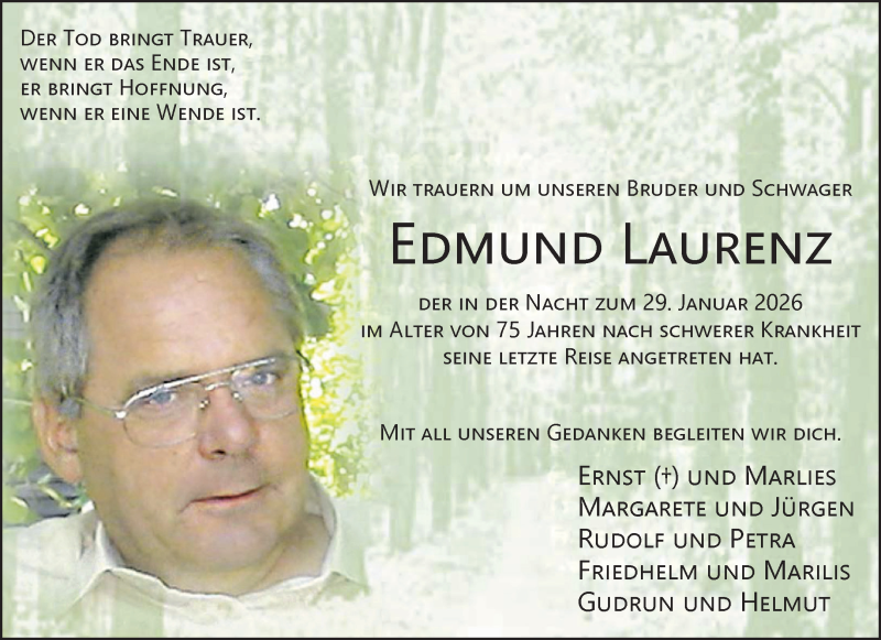  Traueranzeige für Edmund Laurenz vom 07.02.2026 aus 