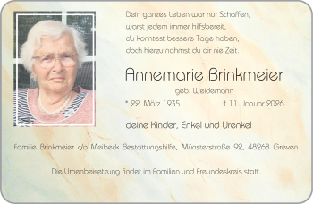 Anzeige von Annemarie Brinkmeier 