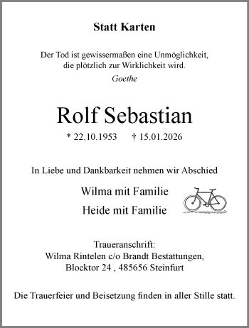 Anzeige von Rolf Sebastian 