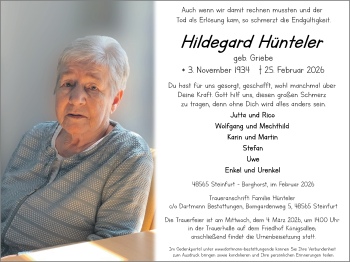 Anzeige von Hildegard Hünteler 