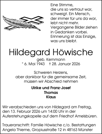 Anzeige von Hildegard Höwische 