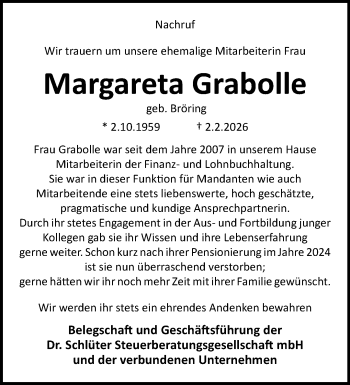 Anzeige von Margareta Grabolle 