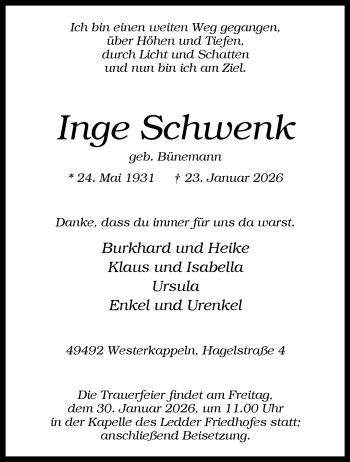 Anzeige von Inge Schwenk 