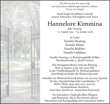 Anzeige von Hannelore Kimmina 