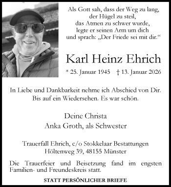 Anzeige von Karl Heinz Ehrich 