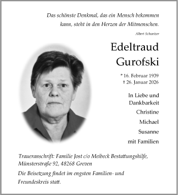 Anzeige von Edeltraud Gurofski 