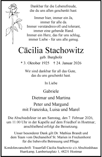 Anzeige von Cäcilia Stachowitz 