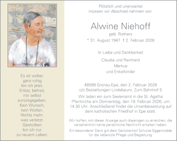 Anzeige von Alwine Niehoff 