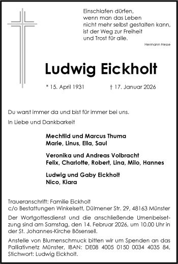 Anzeige von Ludwig Eickholt 