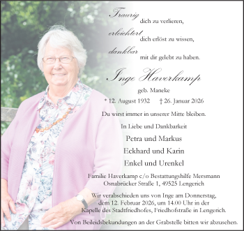 Anzeige von Inge Haverkamp 