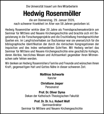 Anzeige von Hedwig Rosenmöller 