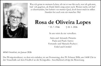 Anzeige von Rosa de Oliveira Lopes 