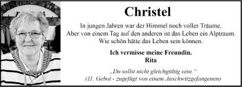 Anzeige von Christel Quante 