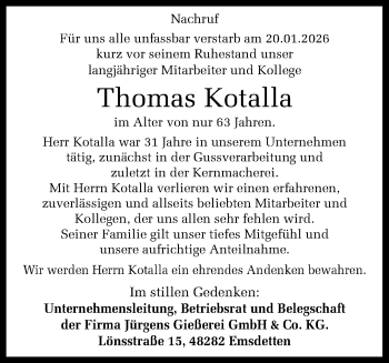 Anzeige von Thomas Kotalla 