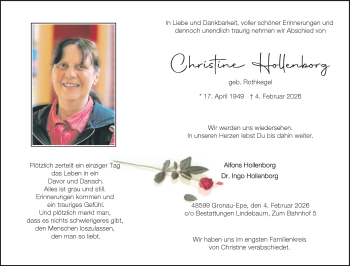 Anzeige von Christine Hollenborg 