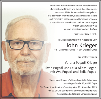 Anzeige von John Krieger 