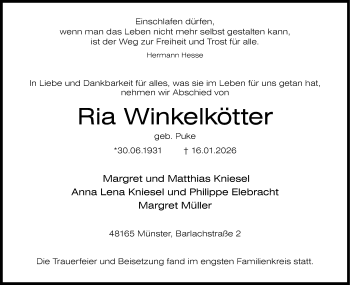 Anzeige von Ria Winkelkötter 