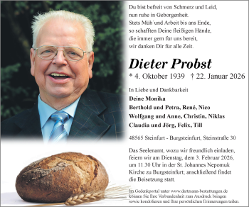 Anzeige von Dieter Probst 