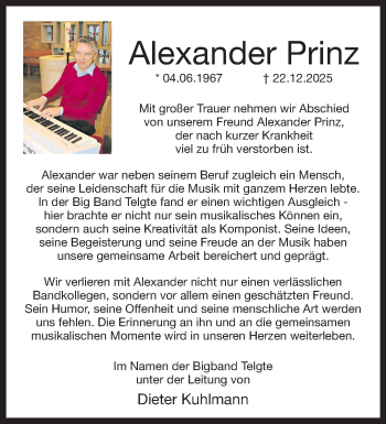 Anzeige von Alexander Prinz 
