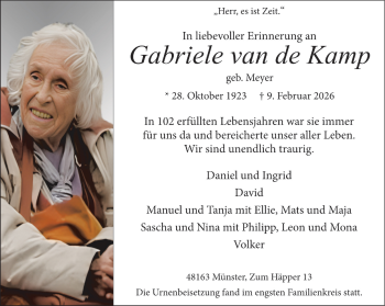 Anzeige von Gabriele van de Kamp 