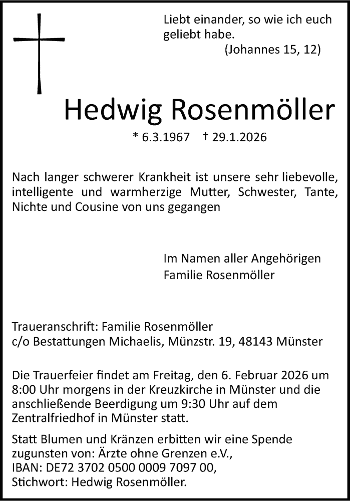  Traueranzeige für Hedwig Rosenmöller vom 03.02.2026 aus 