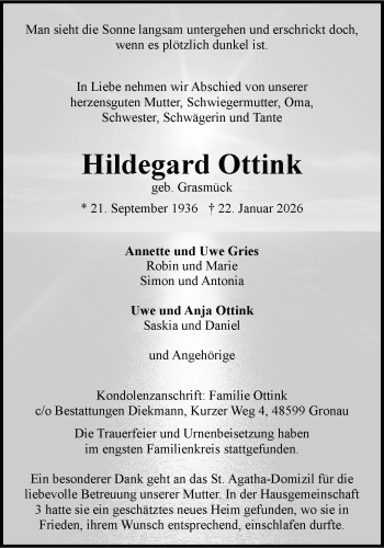 Anzeige von Hildegard Ottink 