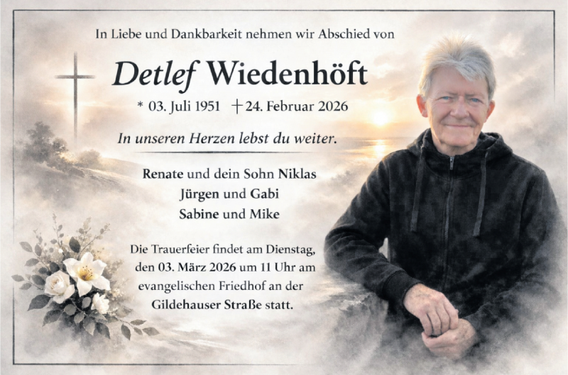  Traueranzeige für Detlef Wiedenhöft vom 27.02.2026 aus 
