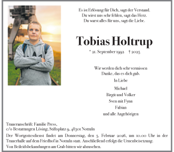 Anzeige von Tobias Holtrup 