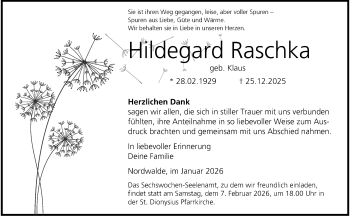 Anzeige von Hildegard Raschka 