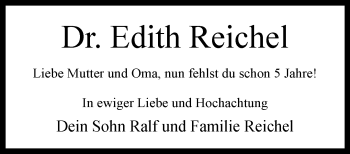 Anzeige von Dr. Edith Reichel 
