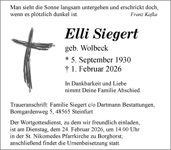 Anzeige von Elli Siegert 