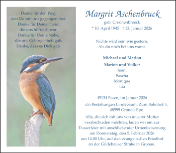 Anzeige von Margrit Aschenbruck 
