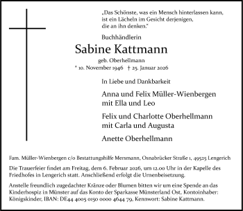 Anzeige von Sabine Kattmann 