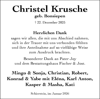 Anzeige von Christel Krusche 