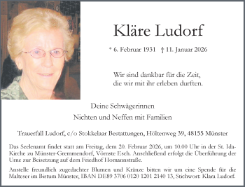 Anzeige von Kläre Ludorf 