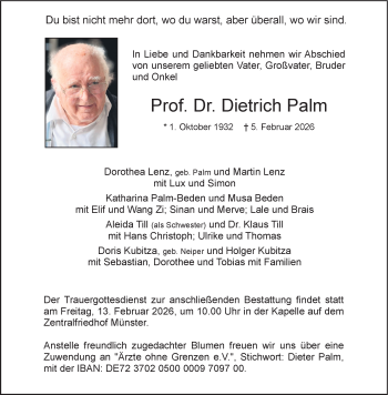 Anzeige von Prof. Dr. Dietrich Palm 