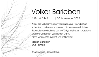 Anzeige von Volker Barleben 