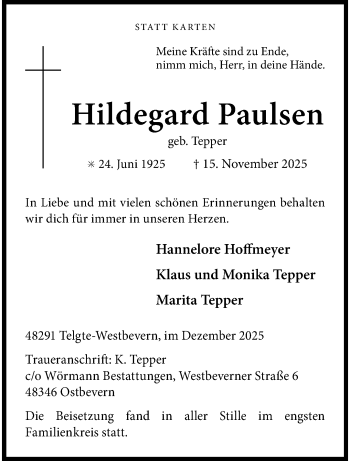 Anzeige von Hildegard Paulsen 