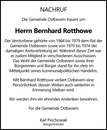 Anzeige von Bernhard Rotthowe 