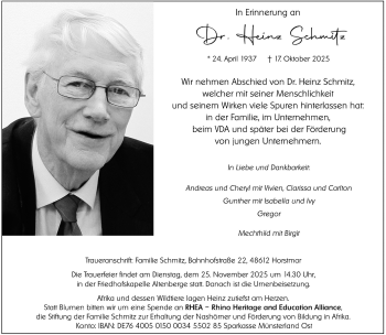 Anzeige von Dr. Heinz Schmitz 