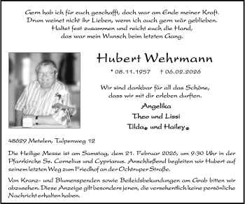Anzeige von Hubert Wehrmann 
