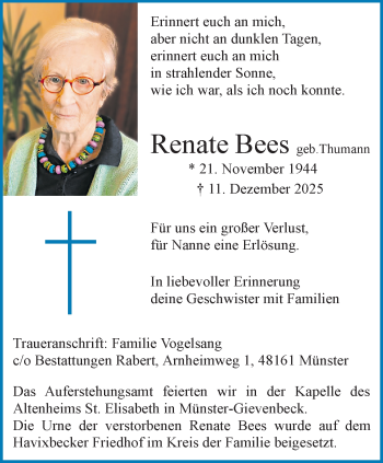 Anzeige von Renate Bees 