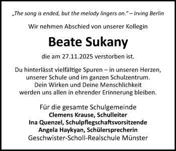 Anzeige von Beate Sukany 
