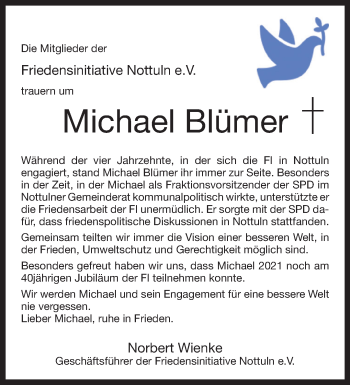 Anzeige von Michael Blümer 