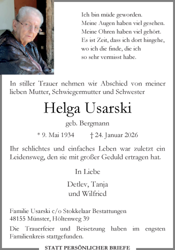 Anzeige von Helga Usarski 