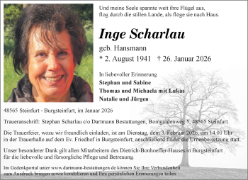 Anzeige von Inge Scharlau 