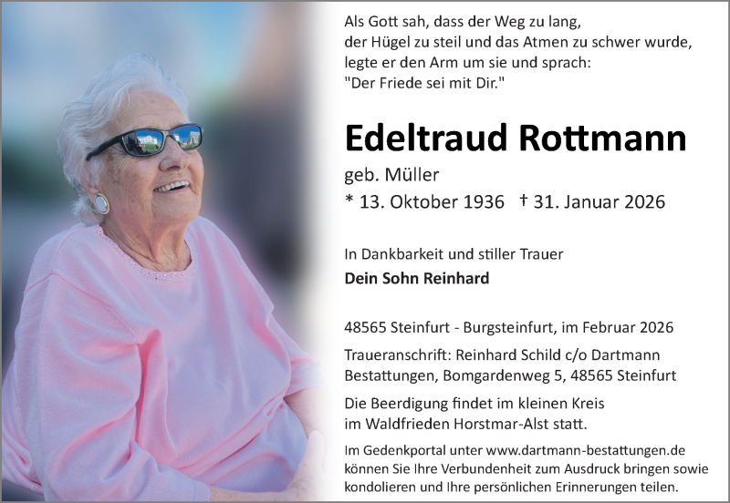  Traueranzeige für Edeltraud Rottmann vom 07.02.2026 aus 