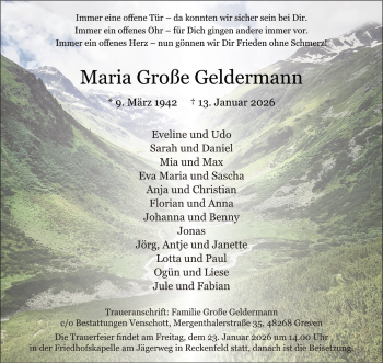 Anzeige von Maria Große Geldermann 