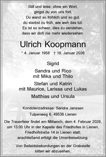 Anzeige von Ulrich Koopmann 