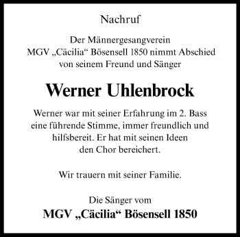 Anzeige von Werner Uhlenbrock 